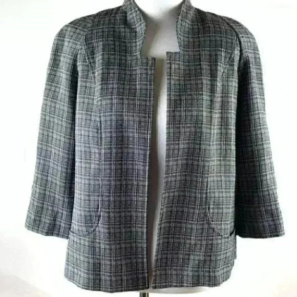 Perceptions petite blazer size 8p black white open front career jacket - Picture 9 of 9